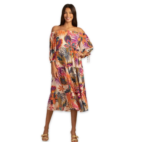 Trina Turk Cattleya Tropical Floral Print Dress Multi Large